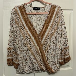 Blue B Collective Paisley Wrap Blouse Lg